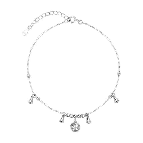 LerijN Armband Silber,Sterling-Silber-Armband Für Damen, Zierlicher 925Er-Silberperlen-Kettenarmreif, Verstellbare Glöckchen-Charm-Armbänder, Schmuck, Geschenke Für Frauen von LerijN
