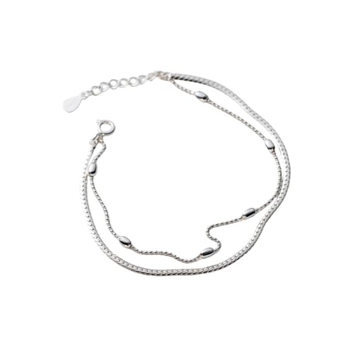 LerijN Armband Silber,Sterling-Silber-Armband für Damen, Zierliche Schlangenknochenkette Aus S925-Silber, Geschichtete Armbänder, Verstellbarer Perlen-Charm-Armband, Schmuck, Geschenke für Frauen von LerijN