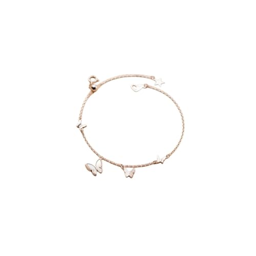 LerijN Armband Silber,Sterling-Silber-Armband für Damen, Zierlicher S925-Silber-Kettenarmreif In O-Form, Verstellbare Muschel-Schmetterlings-Charm-Armbänder, Schmuckgeschenke für Frauen von LerijN