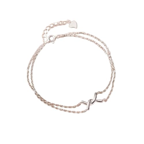 LerijN Armband Silber,Sterling-Silber-Armband für Damen, Zierliches S925-Silber-Doppelschicht-Armband, Verstellbarer Seilknoten-Charm-Armband, Schmuck, Geschenke für Frauen von LerijN