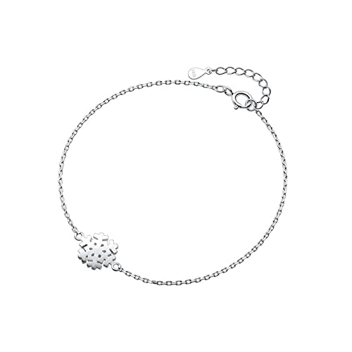 LerijN Armband Silber,Zierliche Damen-Silberarmbänder, S925-Silber-Schneeflocken-Charm-Armband, Verstellbarer Armreif, Karabinerverschluss-Kette, Silberarmband, Schmuck, Geschenke für Frauen von LerijN