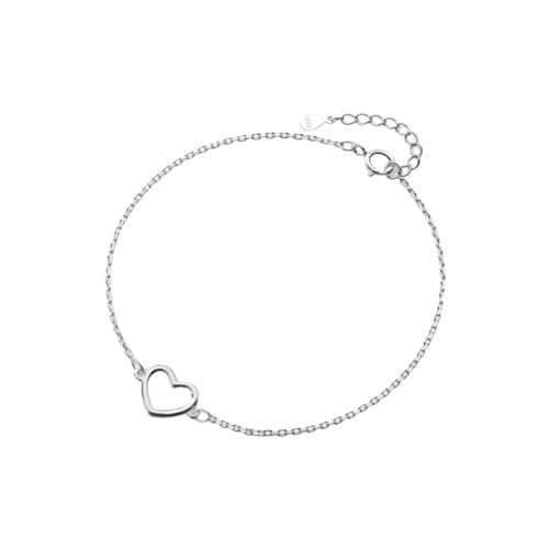LerijN Armreif Silber,Damen Silberarmbänder S925 Silber Hohler Herzanhänger Armband Armreif Verstellbar Karabinerverschluss Kettenarmband Schmuck Geschenke Für Frauen von LerijN