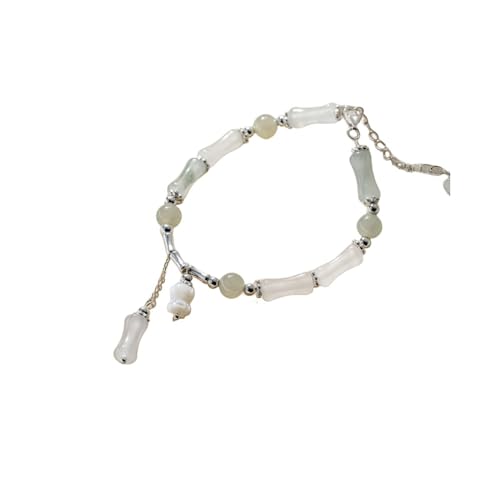 LerijN Armreif Silber,Sterling-Silber-Armband für Damen, S925-Silber, Jadestein, Bambusknoten-Armband, Verstellbar, Maiglöckchen-Anhänger, Armbänder, Schmuck, Geschenke für Frauen von LerijN