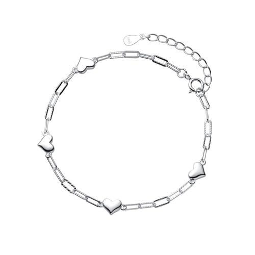 LerijN Armreif Silber,Sterling-Silber-Armband für Damen, Zierliches S925-Silber-Büroklammer-Kettenarmband, Verstellbarer Armreif Mit Herzanhänger, Schmuck, Geschenke für Frauen von LerijN