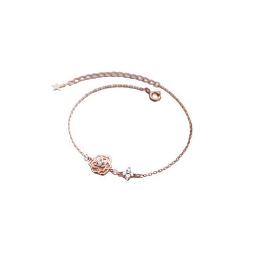 LerijN Armreif Silber,Sterlingsilber-Armband für Damen, Zierliche O-Förmige Kette Aus S925-Silber, Roségold-Armbänder, Verstellbares Rosenkreuz-Stern-Charm-Armband, Schmuckgeschenke für Frauen von LerijN