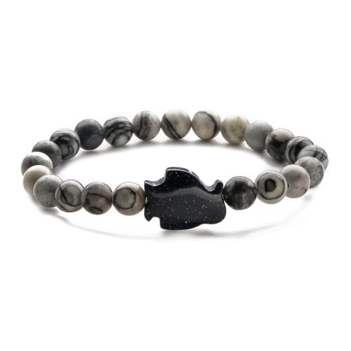LerijN Chakra Armband,Natürliche Bilder-Jaspis-Perlenarmbänder, Blauer Sandstein-Pinguin-Anhänger-Armband, Armreifen, Elastisches Kristall-Armband, Reiki-Kristall-Schmuck Für Männer Und Frauen von LerijN