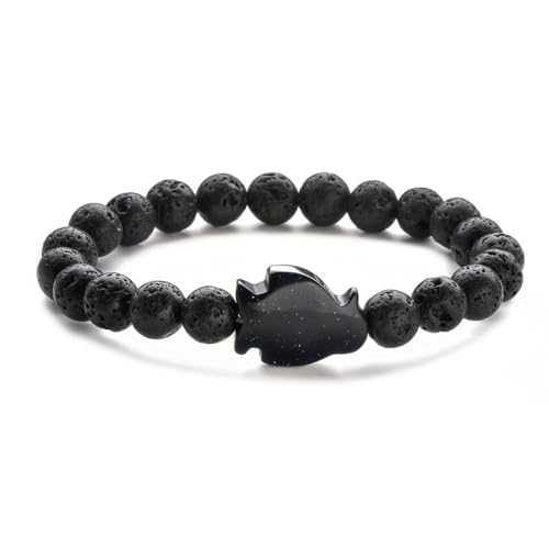 LerijN Edelstein Armband,Natürliche Schwarze Lava-Perlenarmbänder, Blauer Sand-Pinguin-Anhänger-Armband, Armreifen, Elastisches Kristallarmband, Reiki-Kristall-Schmuck Für Männer Und Frauen von LerijN