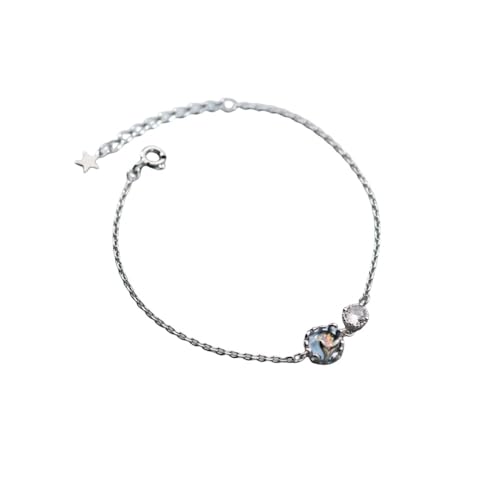 LerijN Silber Armband,Damen-Silberarmbänder S925 Silber Rund Sparkle Diamond Zirconia Fischschwanz-Anhänger Armreif Verstellbar Karabinerverschluss Kettenarmband Schmuck Geschenke für Frauen von LerijN