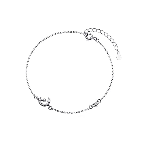 LerijN Silber Armband,Damen Silberarmbänder S925 Silber Sparkle Diamond Zirkonia Stern Mond Anhänger Armbänder Verstellbare Gliederkette Armband Schmuck Geschenke für Frauen von LerijN