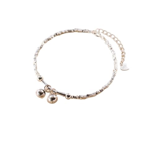 LerijN Silber Armband,Sterling-Silber-Armband für Damen, Zierlicher Armreif Aus Gebrochenem Silber Aus S925, Verstellbarer Bambus-Knoten-Glöckchen-Charm-Armband, Schmuck, Geschenke für Frauen von LerijN