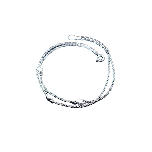 LerijN Silber Armband,Sterling-Silber-Armband für Damen, Zierliches S925-Silber-Doppelschicht-Armband, Verstellbarer Stern-Mond-Charm-Armband, Schmuck, Geschenke für Frauen von LerijN