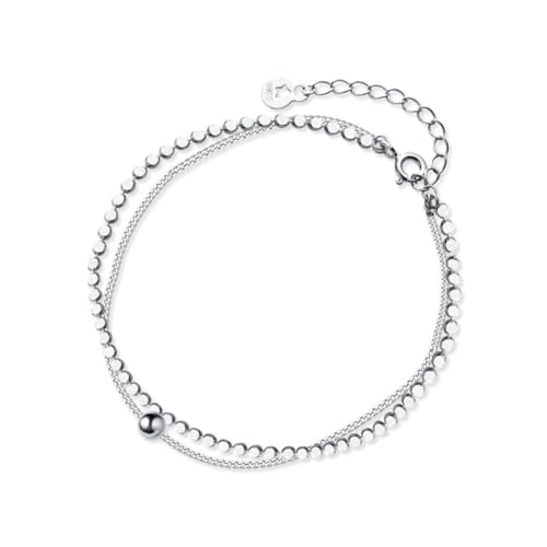 LerijN Silber Armband,Zierliche Damen-Silberarmbänder S925 Silber Perlen-Doppelschicht-Armband Armreif Verstellbares Silberarmband Schmuckgeschenke Für Frauen von LerijN