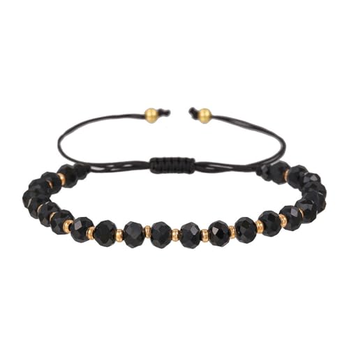 Stein Armband Damen,Geflochtene Armbänder, Natürlicher, Polygonaler Schwarzer Kristall, Goldene Perlen, Kristallstein, Chakra-Armband, Verstellbare Damenarmbänder, Glücksschmuck für Damen Und Herren von LerijN