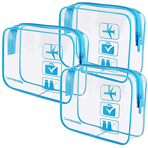 3 Stück Lermende durchsichtige Make-up-Tasche, TSA-zugelassene Kosmetiktasche für Frauen, durchsichtige Make-up-Taschen, Toiletry Bag–Blau von Lermende