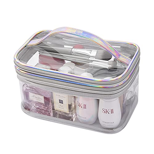 Lermende Kulturtasche Transparent Kosmetiktasche Große Make-up-Tasche, Doppellagige Kosmetik Organizer Reise, Laser-Kosmetiktasche Kulturtasche Waschtasche Kulturbeutel Aufhängen für Damen und Mädchen von Lermende