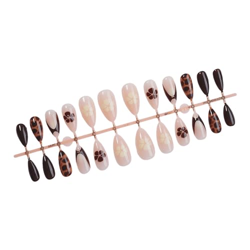 24pcs Press Auf Nägel Französische Spitze Mandelform Falsche Nägel Mit Tierischen Punkten Und Blütenmuster Kleben Auf Nägeln Für Frauen von Lerpwige