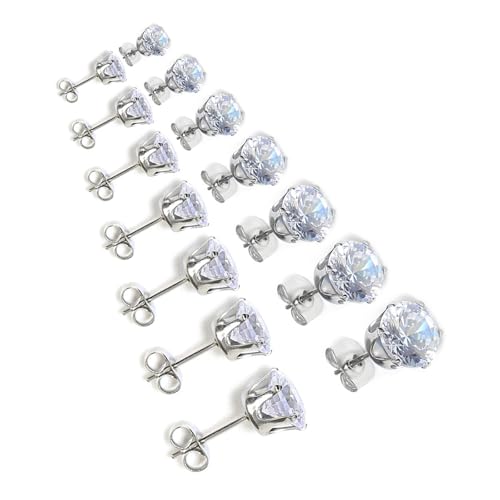 7 Paar Robuste Edelstahl Ohr Zubehör Mit Stecker Set Synthetic Zircon Stones In Mehreren Farbauswahl Runden Zirkonohrstolzen von Lerpwige