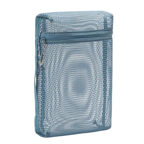 Ästhetischer Kulturbeutel, tragbar, Netzstoff, für Make-up, Reisen, Kosmetik, Organizer, für Damen, transparent, Make-up, Lippenstift, Aufbewahrungstasche, Netzstoff, Kulturbeutel für Damen, blau, L von Lerpwige