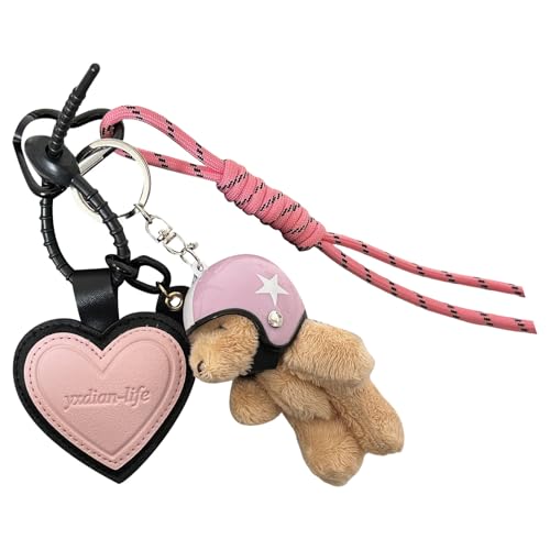 Autoschlüsselkette Schöne Helmbärenschlüsselring Gewebte Seilhänge Angehender Herzschlüsselketten Beuteldekorationen Für Frau Und Mädchen Schöner Bär Keychain Tasche Zauberer Herzschlüsselring Seil von Lerpwige