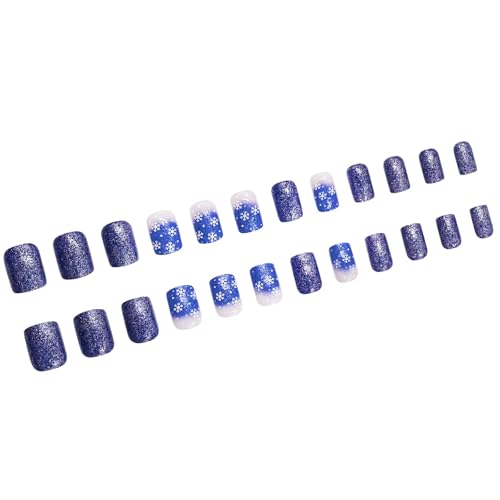Blau Glitzernde Kurze Quadratische Nägel Zum Aufdrücken Künstliche Nägel Für Damen Geeignet Für Weihnachts Und Neujahrsfeiern von Lerpwige