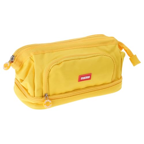 Federmäppchen mit großem Fassungsvermögen, ästhetisches Schreibwaren, Schulbedarf, Reißverschluss, Make-up-Pinsel, Stiftehalter, großer Griff, gelb von Lerpwige