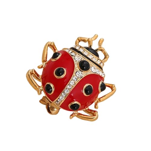 Glänzende Marienkäfer-Brosche aus Legierung, verziert mit glitzernden Kristallen, handgefertigt, Öl-Tier-Brosche für Damen, modische Bekleidung, modischer Schmuck, Einheitsgröße, Wie beschrieben von Lerpwige