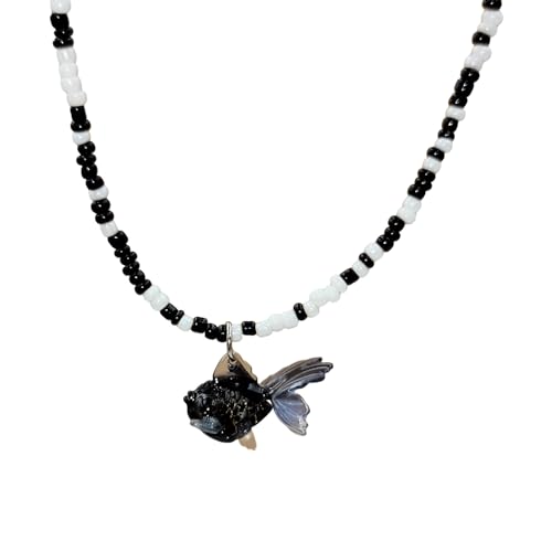 Goldfisch Anhänger Halskette Mehrfarbige Perlen Choker Girls Frauen Trend Schlüsselbeutel Kette Halshain Urlaub Party Schmuck Fisch Halskette von Lerpwige