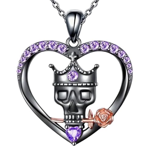 Gothic Heart Halskette Mit Rose Crown Skull Design Legierung Anhänger Colarbone Kette Für Unisex Schmuckliebhaber Legierung Gothic Crown Schädel Halskette von Lerpwige