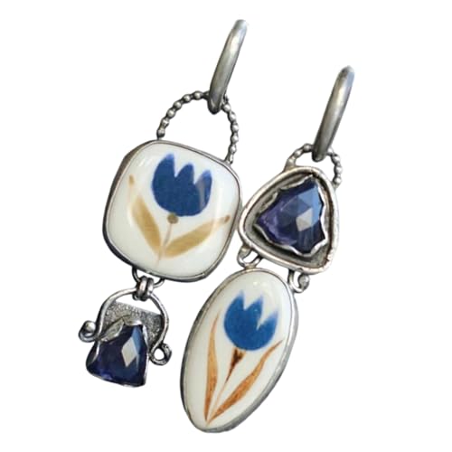 Handgefertigte Blumenohrringe Mit Blauen Strasssteinen Geometrischer Hochzeit Schmuck Für Jubiläum Blaue Strasssteine Blumenohrringe Anwesend von Lerpwige