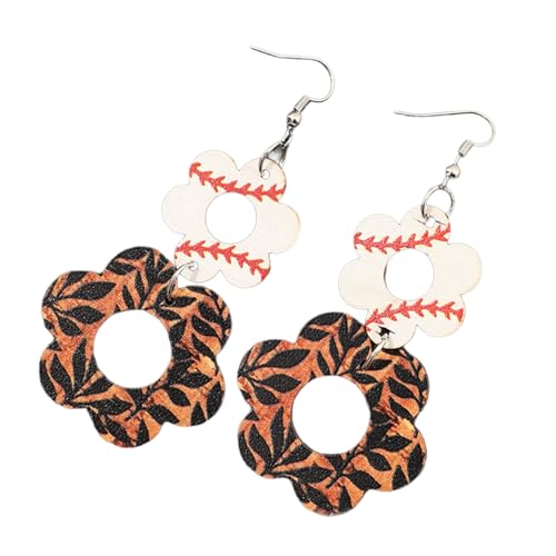 Handgefertigte Hölzerne Ohrringe Accessoire Ohrhaken Schmuck Die Sportliche Stile Mit Blumen Und Kuhdrucken Einzigartiger Stilohrringe Präsentieren von Lerpwige