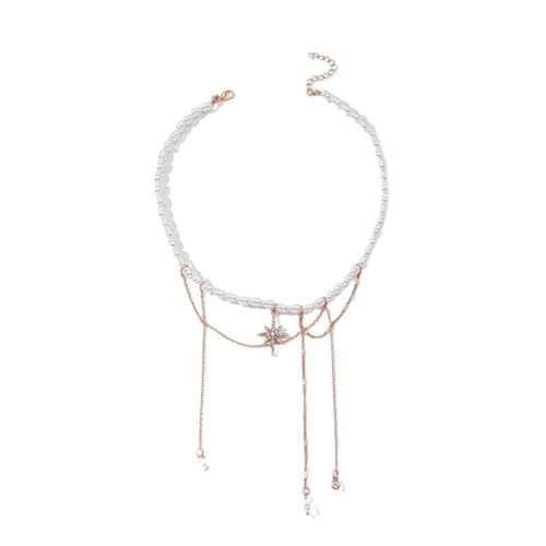 Hexagramm-Legierungs-Halskette mit verstellbaren Quasten und Perlen, vielseitiger mehrlagiger Schmuck für Frauen, verstellbare Legierungskette von Lerpwige