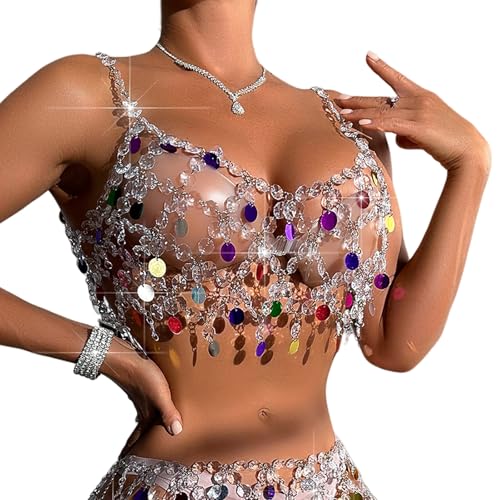 Hohlausleitende Strasssteine ​​Körperkette Camisol Ärmelloses Erntedach Bunte Pailletten Körperschmuck Für Frauen Beach Festivals von Lerpwige