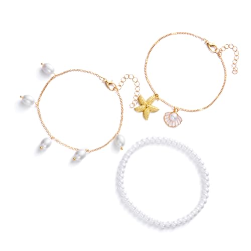 Layering Stapelbarer Fußkettchen Für Frauen Mit Muschelstärker Perlen Beach Schmucklegierung Faux Pearls Seaside Accessoire Layering Beach Urlaubsankettchen Mit Muschel Charme von Lerpwige