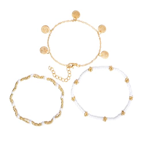 Layering Stapelbarer Fußkettchen Für Frauen Mit Muschelstärker Perlen Beach Schmucklegierung Faux Pearls Seaside Accessoire Layering Beach Urlaubsankettchen Mit Muschel Charme von Lerpwige