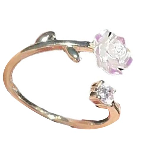 Leichte verstellbare Ringe mit Blumenmuster, Zirkonia, Rosenfinger, Legierung, Schmuck für Frauen, Geschenk, Brautschmuck, vielseitiges Accessoire, leichte Legierung, verstellbar von Lerpwige