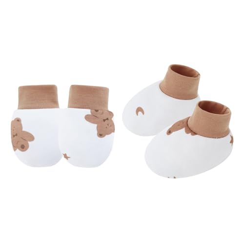 Lerpwige 1 Set Weiche Und Komfortable Baumwollbaby Fäustlinge Mit Socken Für Neugeborene Atmungsaktive Kratzerhandschuhe 0-6 Monate Geschlechtsneutrales Baby Set von Lerpwige
