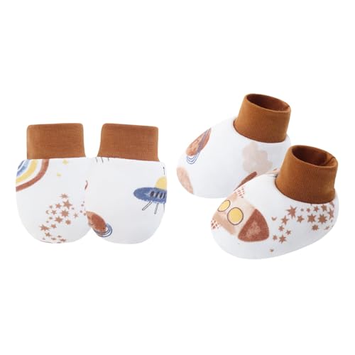 Lerpwige 1 Set Weiche Und Komfortable Baumwollbaby Fäustlinge Mit Socken Für Neugeborene Atmungsaktive Kratzerhandschuhe 0-6 Monate Geschlechtsneutrales Baby Set von Lerpwige