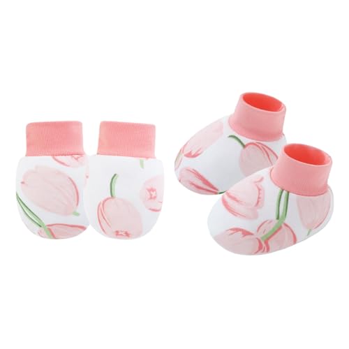 Lerpwige 1 Set Weiche Und Komfortable Baumwollbaby Fäustlinge Mit Socken Für Neugeborene Atmungsaktive Kratzerhandschuhe 0-6 Monate Geschlechtsneutrales Baby Set von Lerpwige