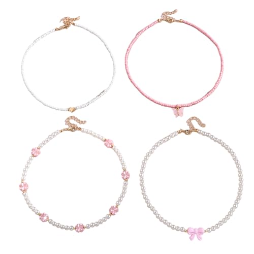 Lerpwige 4 Stück handgefertigte Mädchen-Halskette Schmetterling Herz Blume Kunstperlen Perlen Set für Kinder Teenager Freundschaftsgeschenke Schmetterling Herz Blume Halskette von Lerpwige
