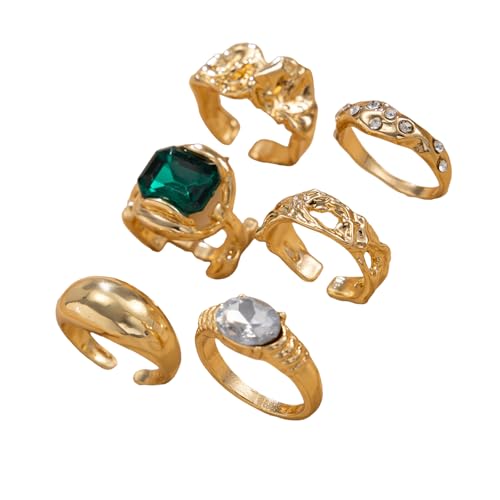 Lerpwige 6 Teilige Goldene Tonlegierungringe Für Frauen EIN Verstellbares Eröffnungsdesign Mit Strasssteinen Daily Fashion Schmuck Geschenk Eingelegtes Zirkonschmuck Set von Lerpwige