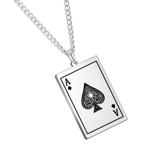 Lerpwige Coole Herren-Halskette mit Piken-Karten-Anhänger aus Edelstahl, multifunktionale Kette für den täglichen Party-Anhänger, Einheitsgröße, Wie beschrieben, Wie beschrieben von Lerpwige