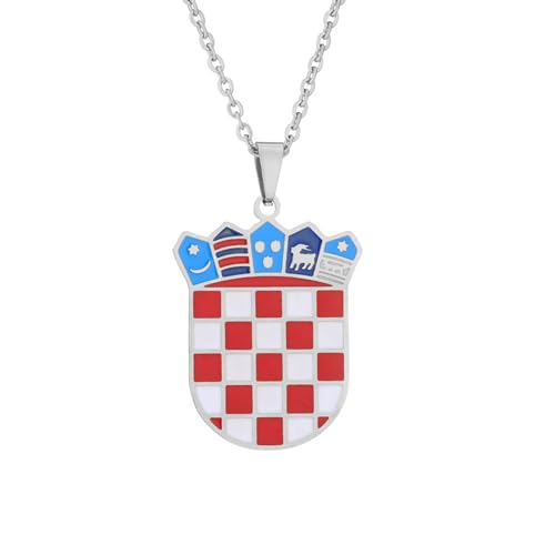 Lerpwige Edelstahl Schlüsselbeutelkette Kroatien Abzeichen Anhänger Halskette Nationales Symbol Chokers Geometrischer Anhänger Unisex Schmuckpaar Schlüsselbeinkette von Lerpwige