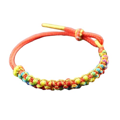 Lerpwige Ethnischer Stil Buntes Seilarmband Handgemachtes Chinesischem Armreif Peach Flower Flower Knots Handchain Elastic Women Wristchain von Lerpwige