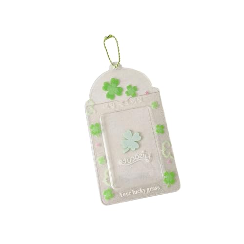 Lerpwige Fotokartenschutz, 7,6 cm, wasserabweisend, PVC, Kartenhülle, Fotokarten-Hülle für Tasche, Geldbörse, Charm, transparente PVC-Hülle, Vierblättriges Gras von Lerpwige