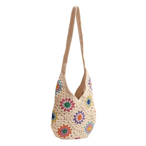 Lerpwige Frauen Gestrickte Umhängetasche Farbenfrohe Blumen Crossbody Bag Mode Strand Häkelhandtasche Urlaub Für Reisen Frauen Schulter Gestrickt Crosbody Häkeln Strandblumen Handtasche Handtasche von Lerpwige