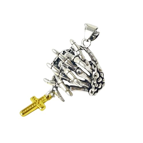 Lerpwige Gläubiger Schädel Kruzifix Halskette/Anhänger Mit Gebet Hände Schmuck Für Musikfestivals Und Partys Festival Accessoire Statement von Lerpwige