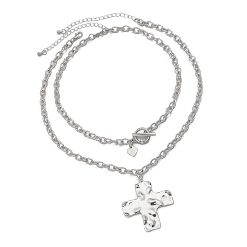 Lerpwige Hämmerte Kreuze Halskette Mit Kette Statement Crosses Anhänger Halskette Stilvolle Neckkette Für Frauen Man Kette von Lerpwige