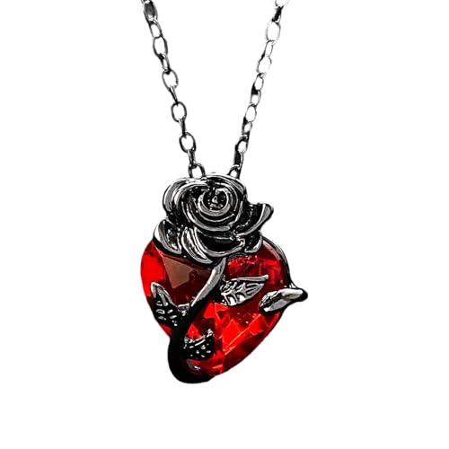 Lerpwige Kantiges Herz Und Rosenketten Halskette Einstellbare Länge Heckketten Hypoallergenisch Legiert Gothic Jewelry Geschenk Punk Gothic Rosenkragen Halskette von Lerpwige