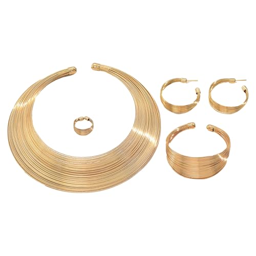 Lerpwige Künstlerisches, mehrlagiges, verstellbares Schmuck-Set, geometrische Halskette, öffnende Ringe, geeignet für tägliche Partys, kreatives geometrisches Geschenkset für Frauen von Lerpwige