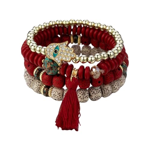 Lerpwige Mode Frauen 4pcs Styles Böse Augen Armband Set Mit Hand Quasten Charme Und Steinperlen Kette Armreifen von Lerpwige
